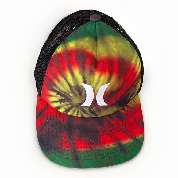 HURLEY Rasta Tie Dye Snapback Trucker Hat Adjustable Cap ONE SIZE Mens Womens - Picture 2 of 7